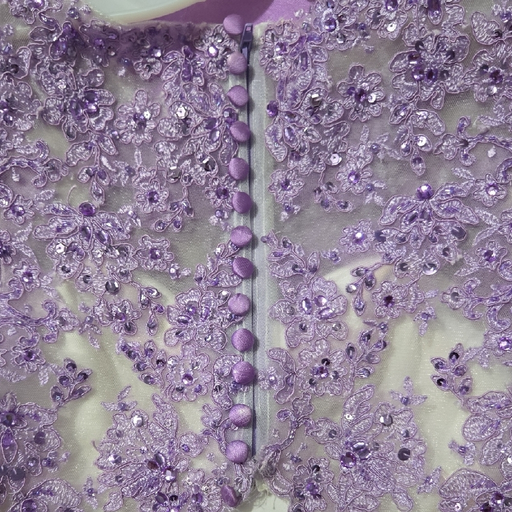 Purple Floral Two-Piece Prom Dress - Lavender Floral Ball Gown - Picture 8 of 10